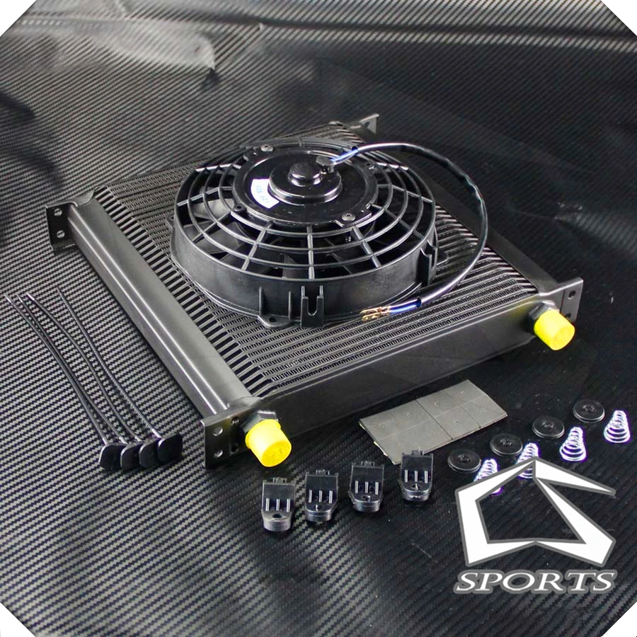

40 Row AN10 Aluminum Engine Oil Cooler + 7" Electric Fan For SUV / Van / Truck