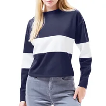 Feitong Женская Повседневная Лоскутная футболка с круглым вырезом и длинным рукавом, блузка, толстовка, Модные Качественные материалы, свободные