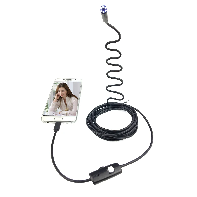 1 5m Hard Cable font b Android b font Endoscope Camera 7mm Lens Hard Wire 6LED