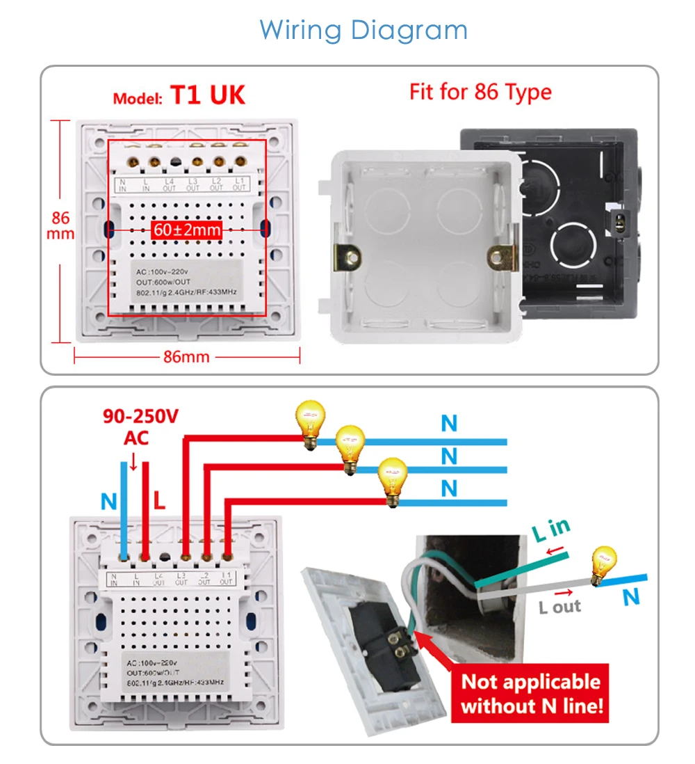 Sonoff Wifi настенный сенсорный переключатель T1 UK 1 2 3 банда стеклянная панель настенный светильник переключатель Ewelink Поддержка приложения Alexa Google Home