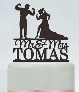 

Acrylic Bodybuilding couple custom name Wedding funny Cake Toppers bridal baby shower cake toppers