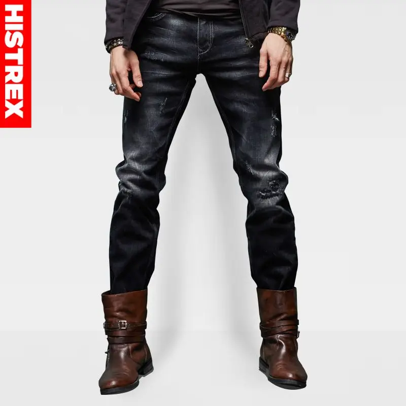 HISTREX Профессиональные джинсы Для мужчин новое качество Stretch Distressed черная дыра