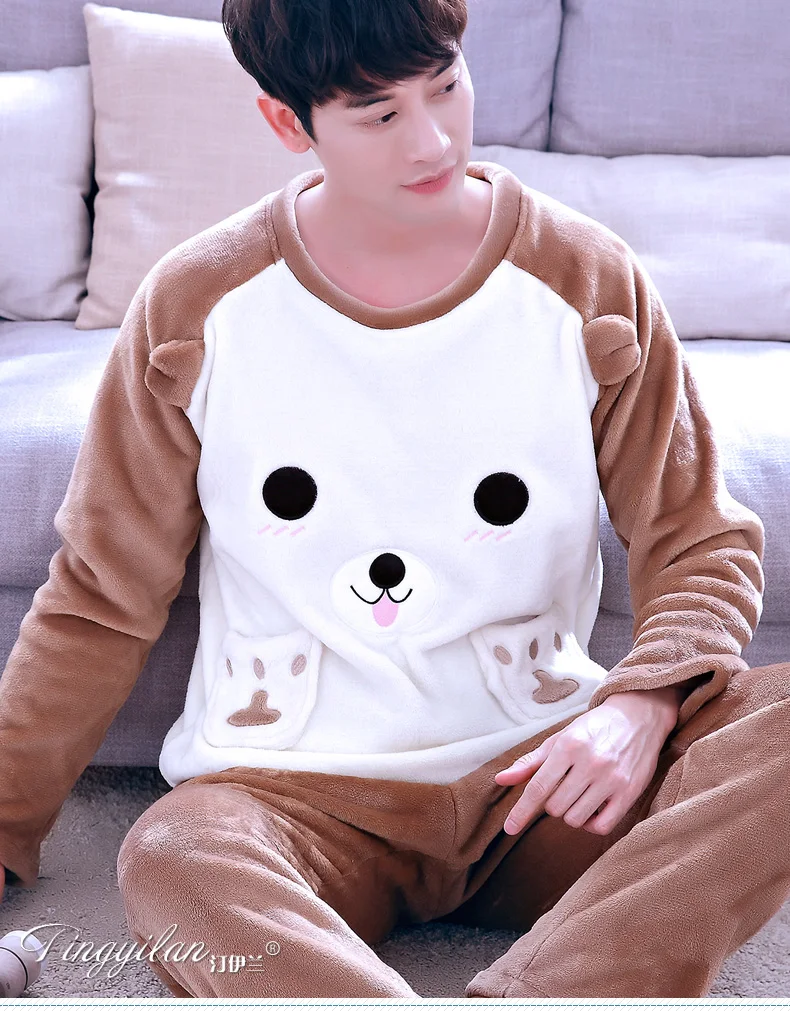 Men's Pajamas Set 2pcs Sleep Lounge Men's Thickening Flannel Homewear Long Sleeve Coral Corset Suit Fleece Sleepwear D-2080 Men's Pajamas Set 2pcs Sleep Lounge Men's Thickening Flannel Homewear Long Sleeve Coral Corset Suit Fleece Sleepwear D-2080