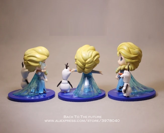 Disney Frozen Princess Elsa 8cm 3pcs/set Action Q version Figure Model Anime Mini Decoration PVC Collection Figurine Toys model