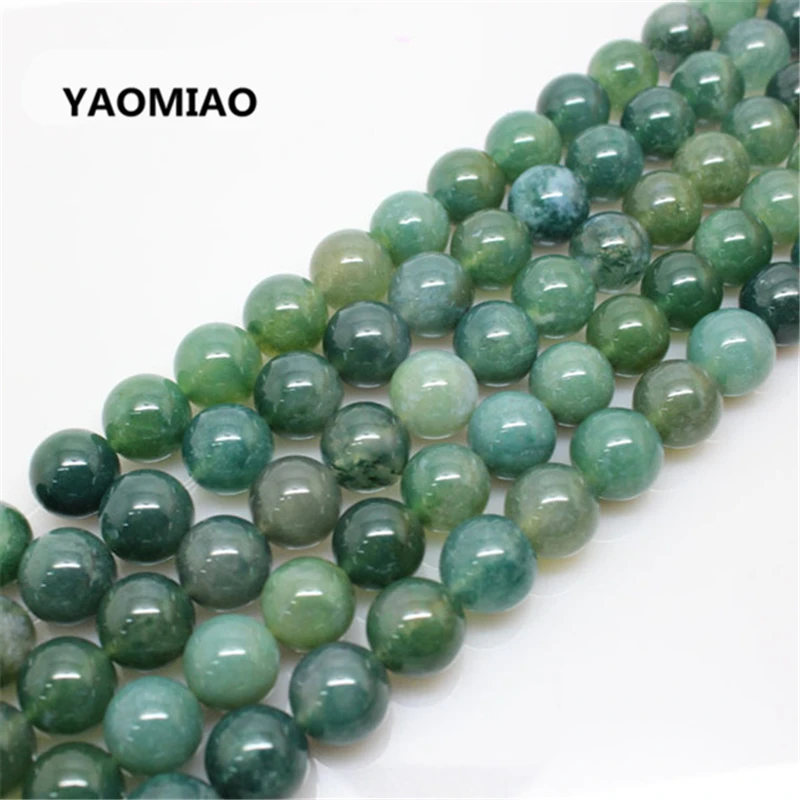 YAOMIAO Wholesale Green Onyx Agates Round Beads Natural Stone For