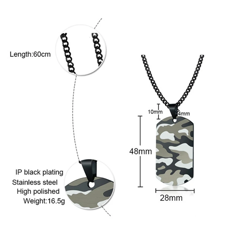 Крутая камуфляжная собачья бирка, ожерелье для мужчин, нержавеющая сталь, солдат, армейский мужской кулон, воротник, для спорта на открытом воздухе, ювелирные изделия, Цепочка