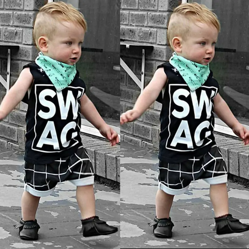 16 Enfants Ensembles Bebe Swag Bebe 2 Pieces Nouveaux Garcons Enfants T Shirt Sans Manches Pantalon Tenues Gilet Court Ete Vetements Decontractes Aliexpress