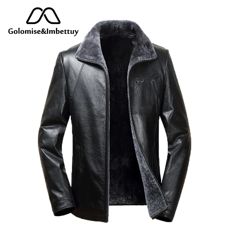 

Golomise&Imbettuy Genuine Sheepskin Leather Jacket Natural Lamb Fur Liner Parka Coat Men Real Leather Shearling Fur Jacket/Coat