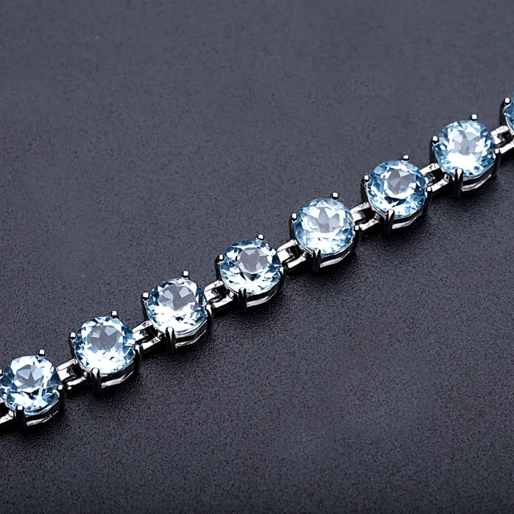 GEM'S балетный классический 22.11Ct круглый натуральный Небесно-Голубой топаз Теннисный браслет 925 пробы Серебряный браслет хорошее ювелирное изделие для женщин