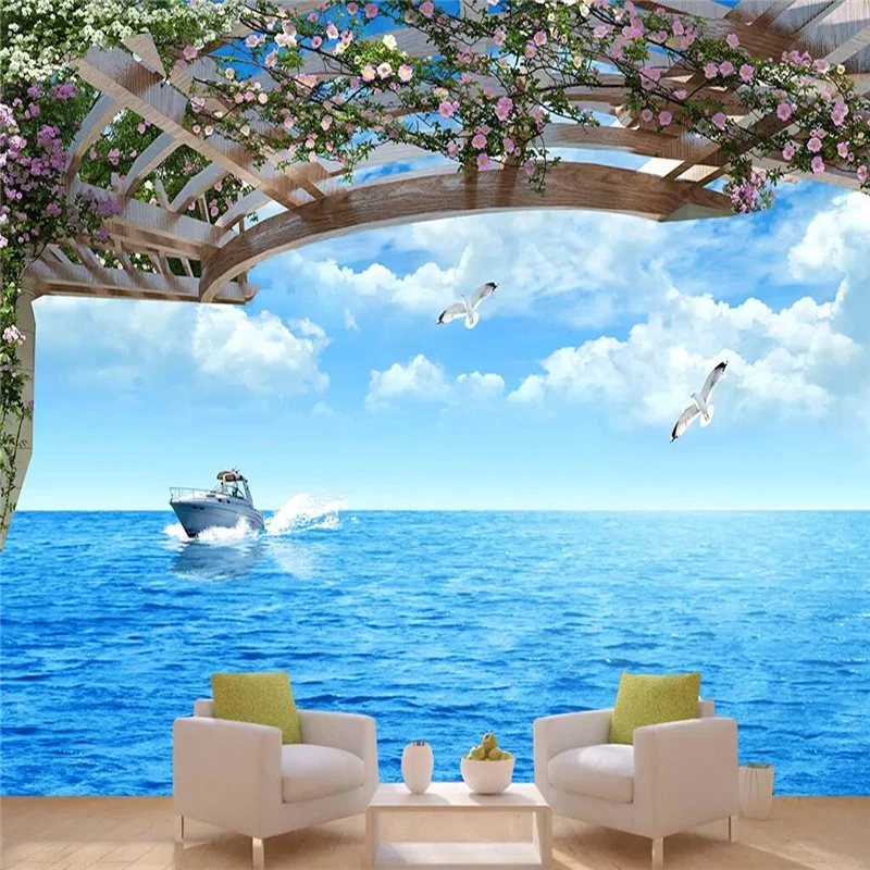 

papel de parede 3d photo wallpaper Palm beach scenery sea beach sofa TV background mood to enjoy nature mural wall paper