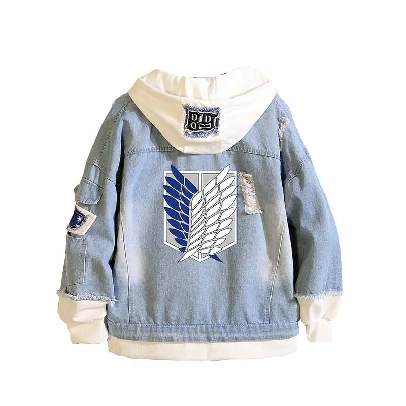 Аниме атака на Титанов унисекс уличная длинные джинсовая куртка с капюшоном куртка Guilty Crown Death Note Harajuku деним лоскутное толстовки пальто