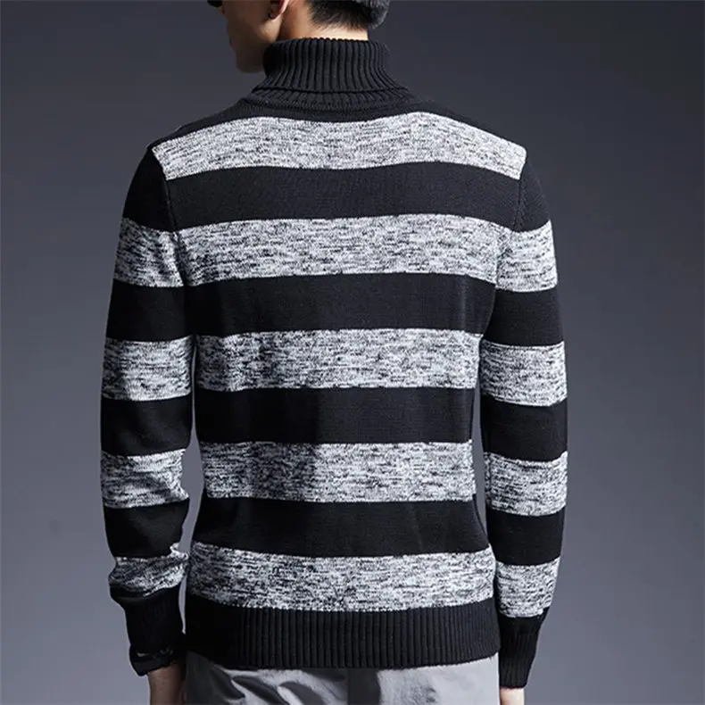 Thicken Mens Turtleneck Sweater Pullovers Winter Colored Wool High Neck Pullover Sweater Jumpers Male Striped Knitwear Clothing 03