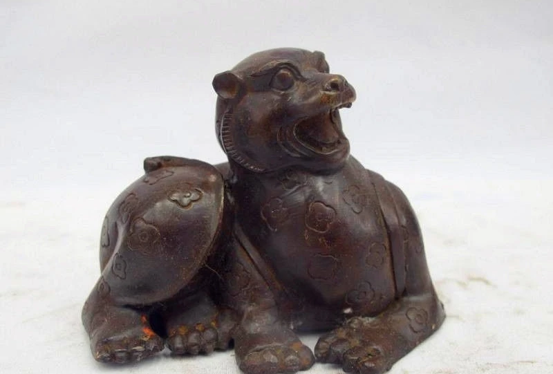 

Chinese Folk fengshui Bronze Copper White Tiger Avoid Evil Animal Statue