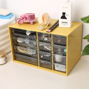 

Cosmetics Jewelry Storage Cabinet Desktop Storage Box with Drawer Office Stationery Plastic Organizer Box