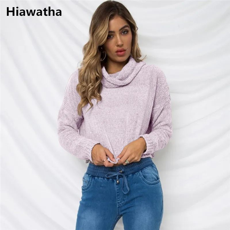 

Hiawatha Solid Knitted Pullover Women Turtleneck Long Sleeve Sweater 2018 Autumn Winter Jumper AW014