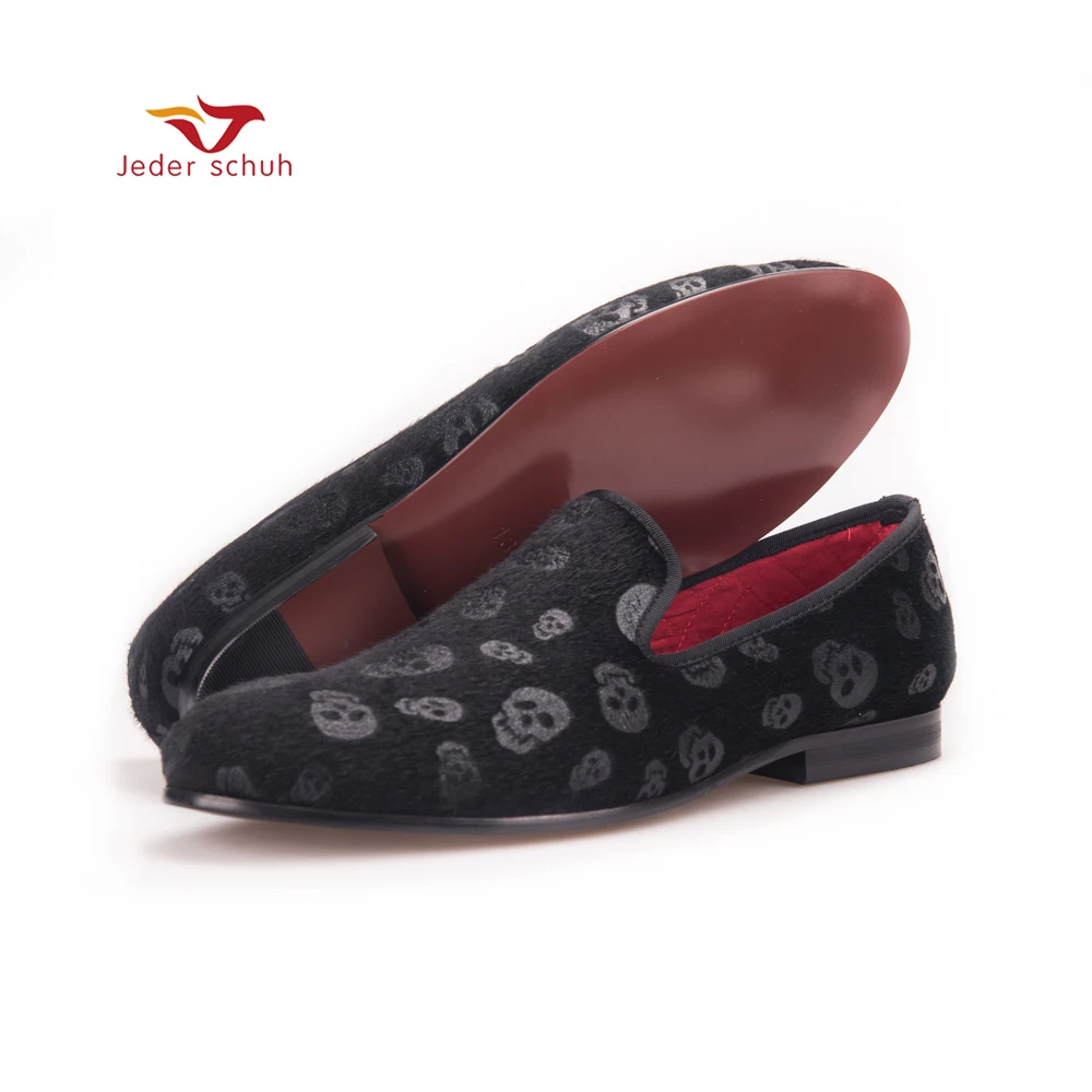 

Men loafers Horsehair Skull Embossed Velvet Men Shoes Party and Prom Men Loafers Smoking Slipper Men Flats Size US 4-17
