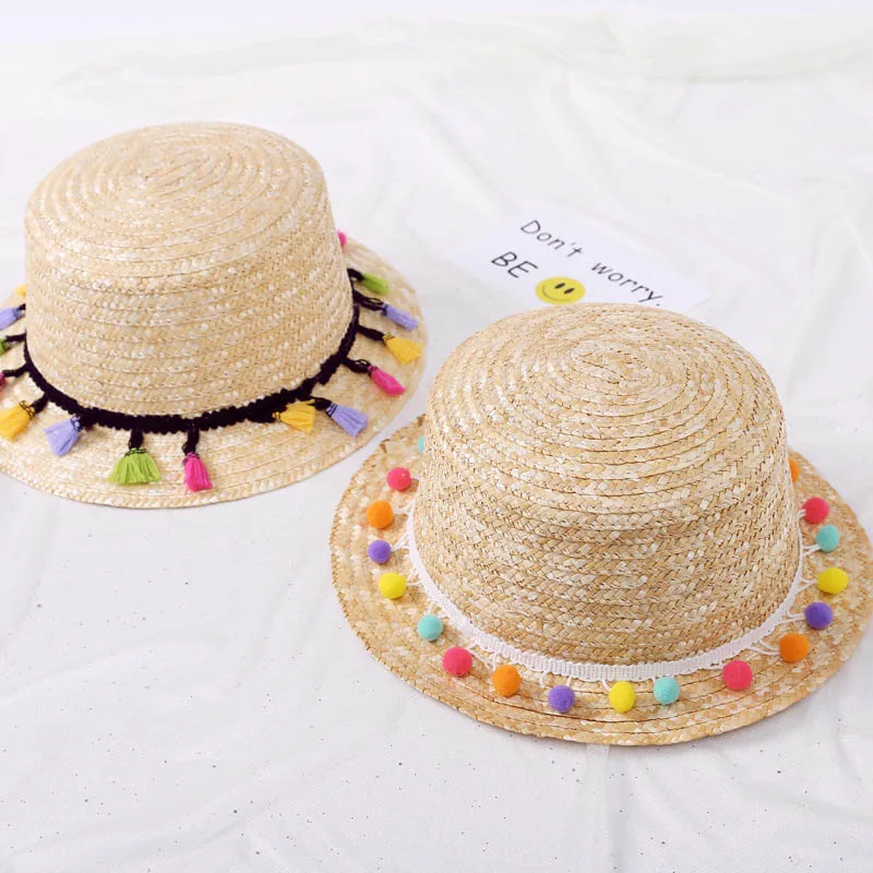 

Bohemia women's Summer straw sun hat Mexico gentlemen flat fedoras dome hats pork pie hat straw bowler cap with colorful tassel