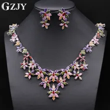 Gzjy высокое качество роскошные свадебные Цвет ful кубический циркон белого золота Цвет цветы Цепочки и ожерелья серьги свадебный комплект ювелирных изделий для Для женщин