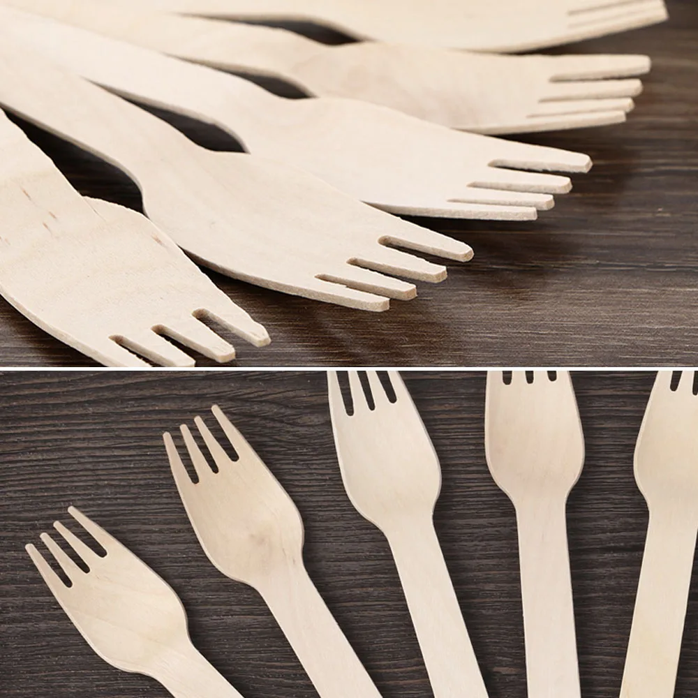 Behogar 100 Pcs Disposable Wooden Fork Set for Party Camping Picnics