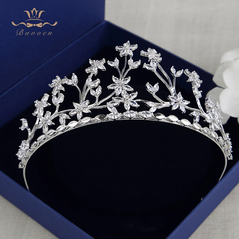 

Bavoen Stunning Zircon Brides Tiaras Little Flower Crown Silver Crystal Hairbands Headpieces Wedding Hair Accessories Jewelry