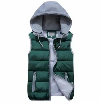 

Nice Women Cotton Wool Collar Hooded Down Vest Removable Hat Female Thicken Winter Warm Black Jacket Outerwear New Plus Size