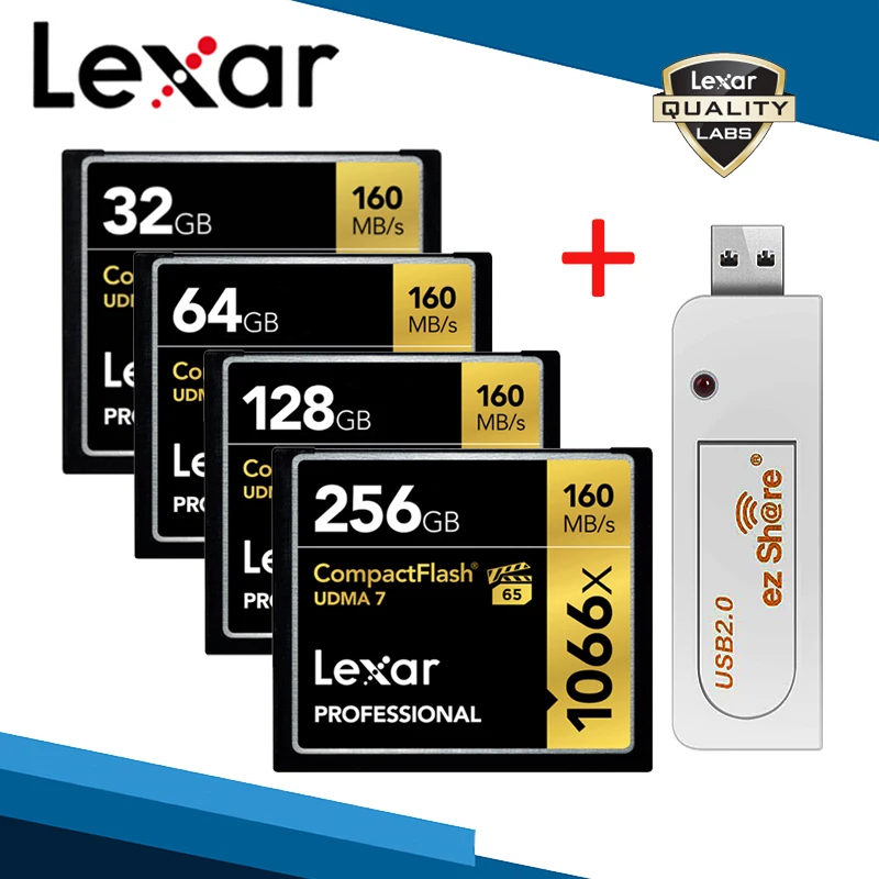 Lexar 1066x Compactflash карта с ez Share WiFi USB 2,0 ридер 256 ГБ CF карты памяти 128 ГБ Cf память 64 Гб ридеры 32 Гб