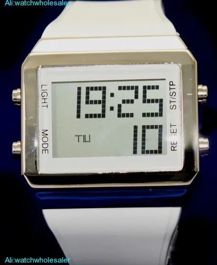DW365B Rectangular PNP Shiny Silver Watchcase Chronograph Boy Girl Digital Watch