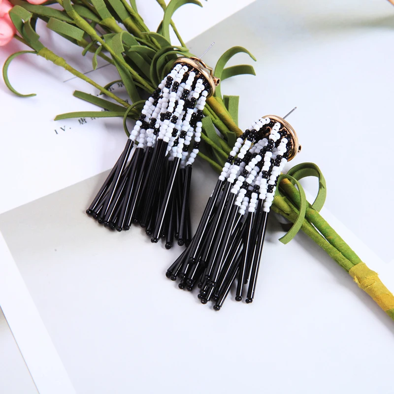

New-Gothic Pure Handmade String Beads Big Tassel Earrings Overstate Cool Creativity Masquerade Banquet Custom Earrings