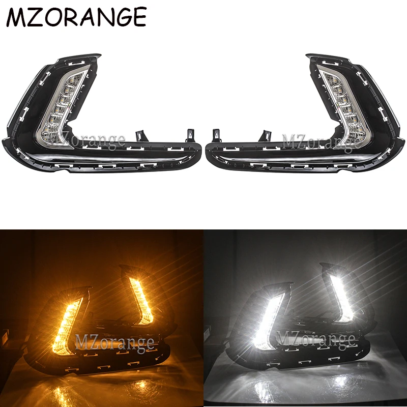 

2PCS Car Daytime Running Light For Hyundai Elantra 2016 2017 DRL Cover Fog Lamp With Yellow Turn Signal Light Car-styling LED