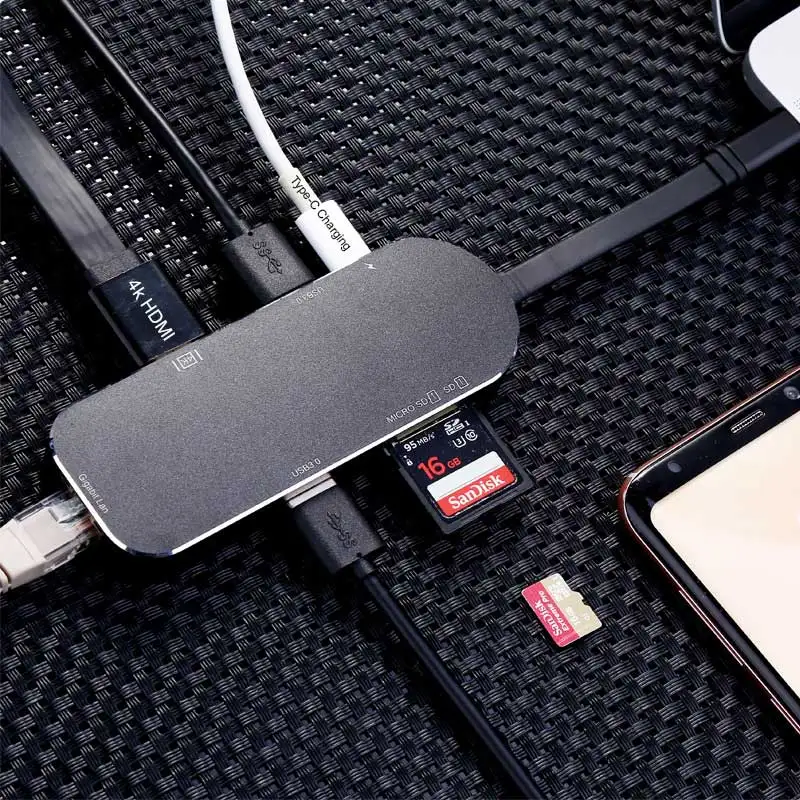 USB c концентратора адаптер Dongle Dock с Тип PD Мощность 4 К видео HDMI SD Card Reader Gigabit Ethernet C 3.0