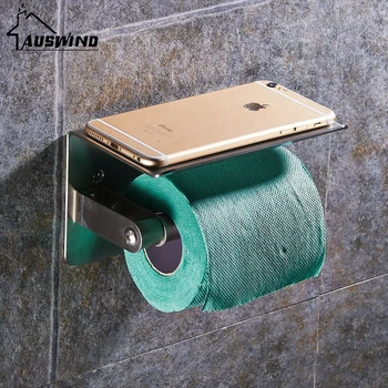 

Modern style chrome paper towel holder with mobile phone holder 304 stainless steel polished silver toilet paper holder