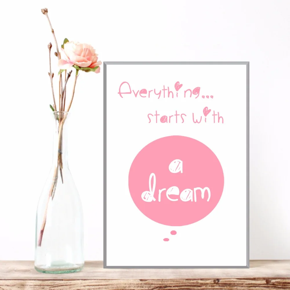Kid-Room-Wall-Picture-Canvas-Print-UnFramed-Sweet-Pink-Blue-Everything-Starts-with-A-Dream-Nordic