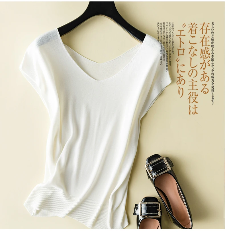 2023 Hot Women Summer Silk Tops Womens Fashion Con Scollo A V Senza Maniche Pullover In Maglia Morbido E Confortevole Beach Black Whiter