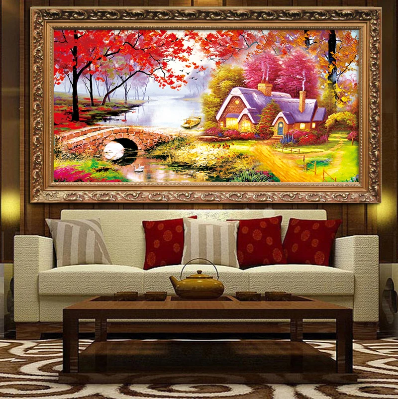 

Love in the fall,Needlework,Embroidery,DIY Landscape Painting,Cross stitch,kits,11ct, scenery Cross-stitch,Sets For Embroidery
