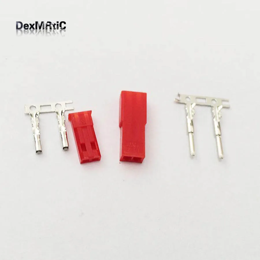 

10 SETS JST 2-Pin Male, Female Connector Plug on RED Color with Crimps