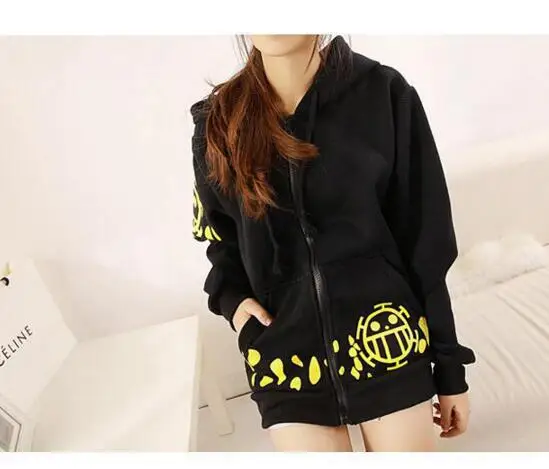 

One Piece Trafalgar Anime skull Law Black Jacket luffy Hooded cosplay costume hoodie Jacket coat