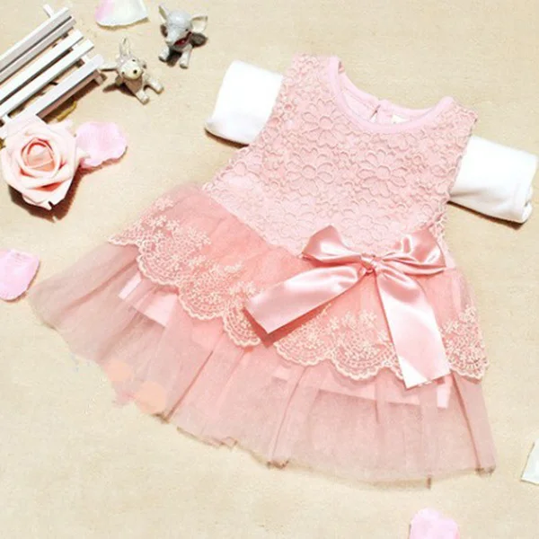 

Hot Baby Retail Girls Dresses Summer Sleeveless Princess Dress White Baby Dress Lace Cute Dress 3 Colors