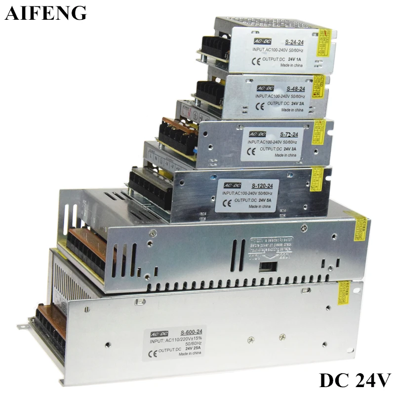 Aifeng трансформатор освещения AC110V 220 В к DC24V светодио дный водителем переключатель Питание адаптер 24 Вт 48 Вт 72 Вт 120 Вт 360 Вт 600 Вт для светодио