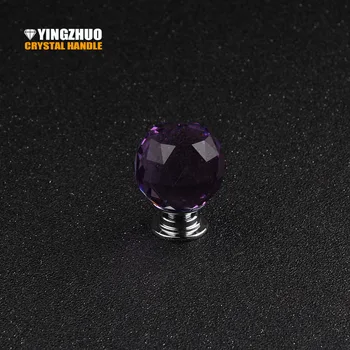 

5pcs 30mm Purple Ball Crystal Glass Handle Knob Furniture Door Kitchen Cabinet Drawer Wardrobe Diamond Shape Pull Handles