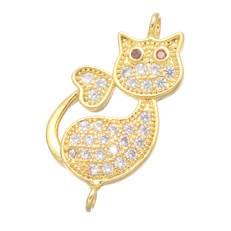 5 pieces Cute Zircon Cat Charms For Bracelet Jewelry Making Copper