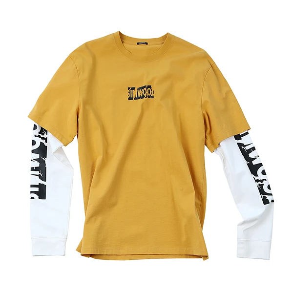 SIMWOOD, новинка, футболка с длинным рукавом, мужская повседневная Уличная одежда, футболка с буквенным принтом, хлопок, модные топы, брендовые футболки для мужчин, 190159 - Цвет: yellow