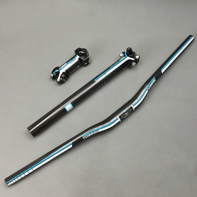 

super light TOSEEK full carbon MTB bicycle riser handlebar + stem +seatpost mountain bike handlebar set blue