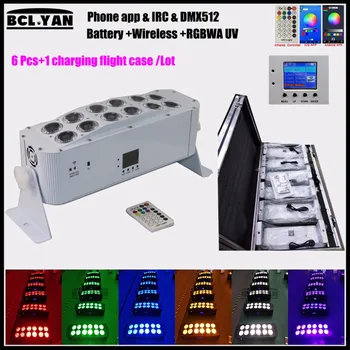 

6 in 1 flight case Super Brightness new 12*18w RGBWA UV battery Wireless dmx led stage light with wifi remote control