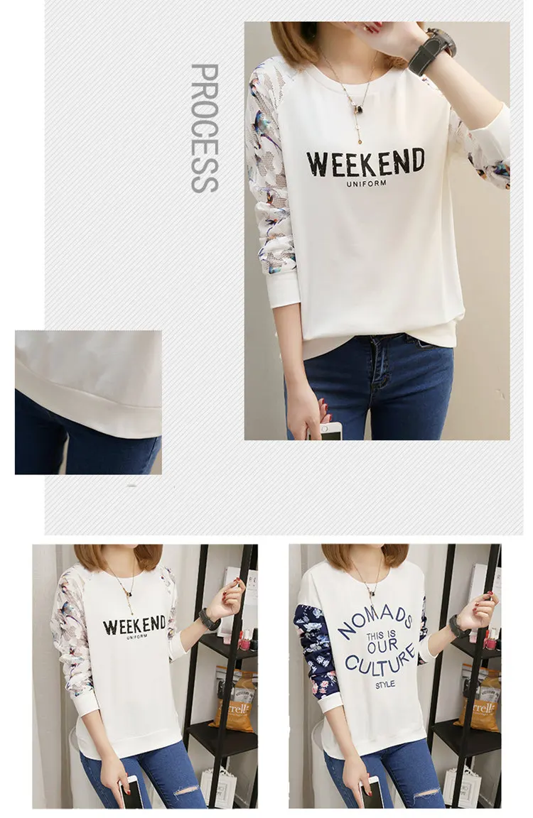 Fashion Autumn T-shirt Women Tshirt Lace Long Sleeve Tops Letter Print T-shirt Casual White Tshirts Camiseta Mujer Moda 2019 (3)