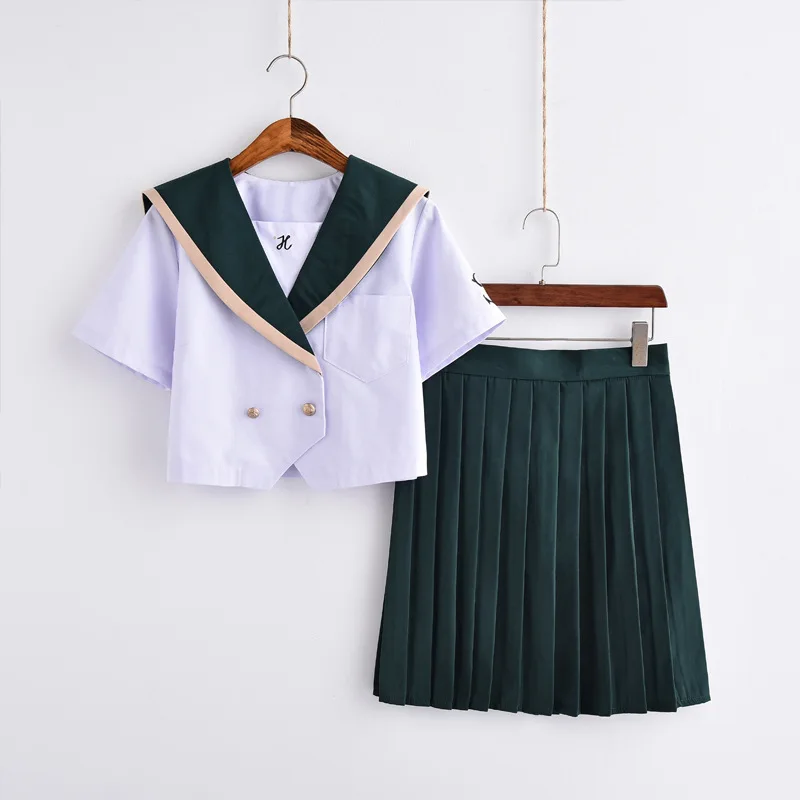 Package D Зеленый японский Jk школьная форма для обувь девочек Embroideried короткий рукав средней школы для женщин Новинка карнавальный костюм матроса косплэй XXL - Цвет: Package D