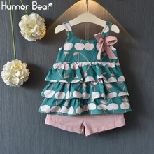 Humor bear/комплект одежды для маленьких девочек Летняя Милая Новая модная футболка на бретельках с фруктами+ штаны с карманами костюм из двух предметов комплект детской одежды
