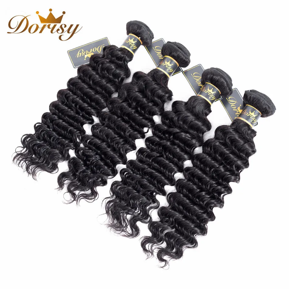 Dorisy Hair Malaysian Deep Wave 4 Bundles With Closure Non-Remy Human Hair Bundles With Closure Hair Extensions