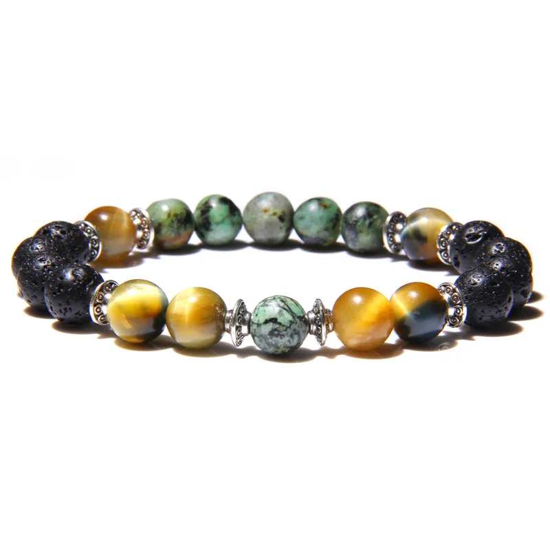

Vinswet New Arrival 2019 Men Bracelet Natural Yellow Tiger Eye Lava Stone Onyx Bead Bracelet Men Women Design Bracelets&Bangles