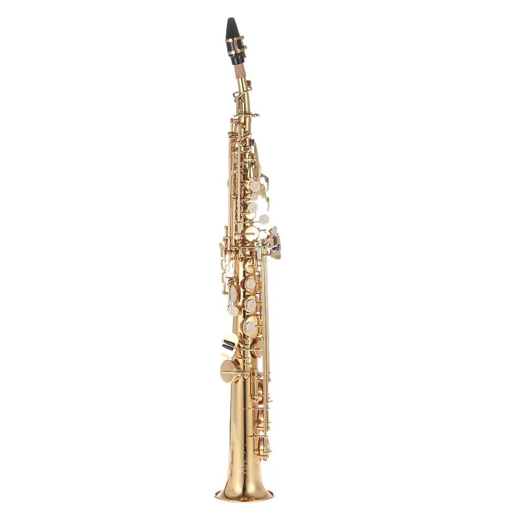 

ammoon Brass Straight Soprano Sax Saxophone Bb B Flat Woodwind Instrument Natural Shell Key Carve Pattern with Carrying Case