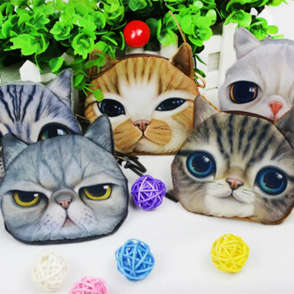 3D кошелек для девушек женская сумка на молнии с лицом мини кошки кошельки монет